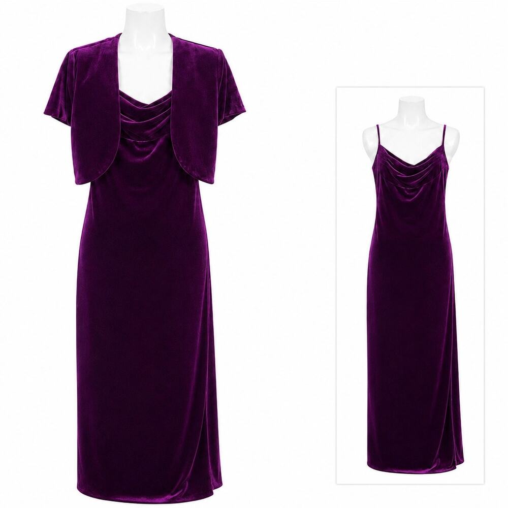 Worthington Jewel Tone Purple Velvet Cowl Maxi Dress Shrug Sleek Womens 8